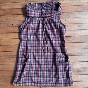 Patagonia Fortuity Dress Size 6 Brown Plaid Cowl Neck Mini Sleeveless Pockets